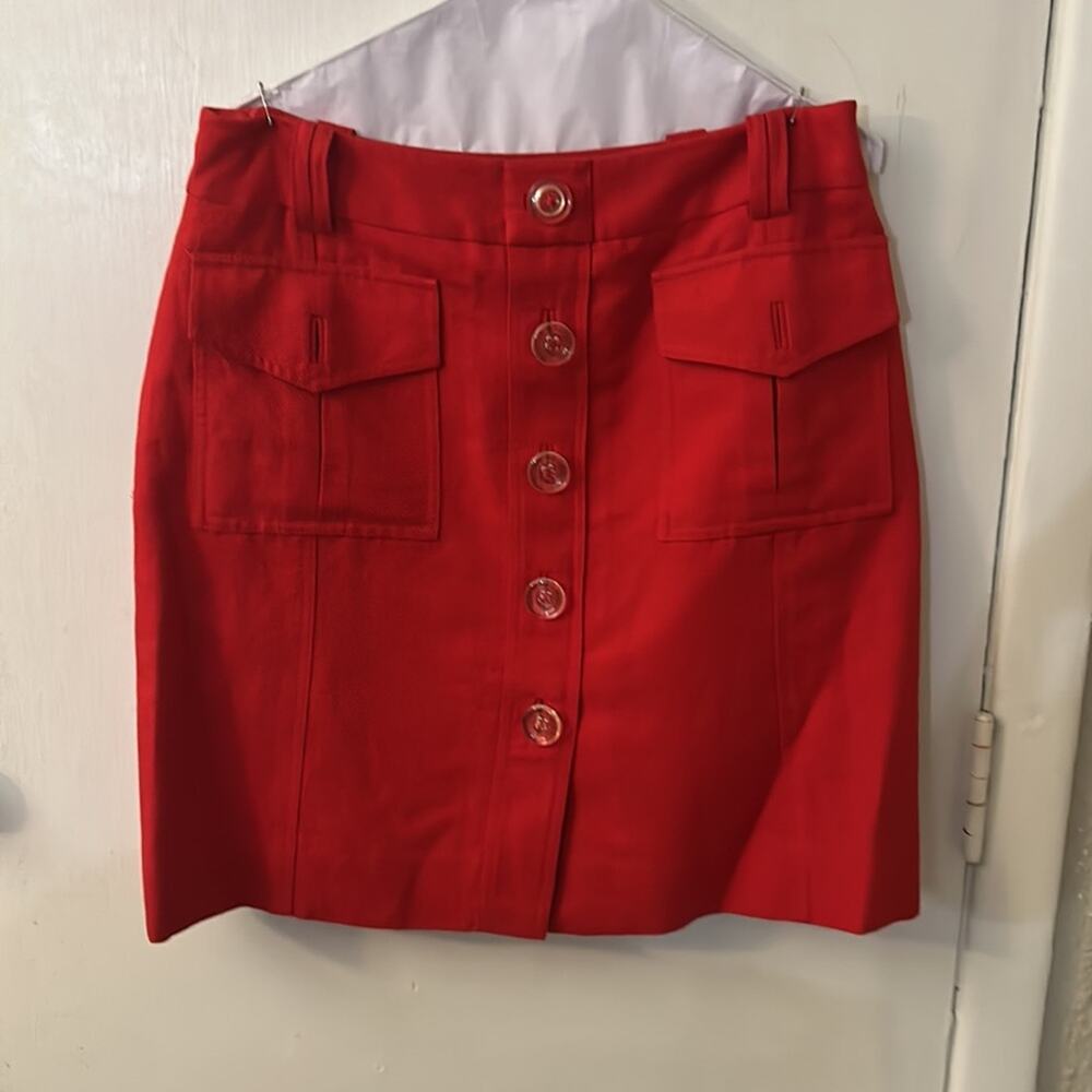 Eccoci Red A-line Belted Skirt 12 Classic Linen Heritage Tomato Girl Preppy Twee